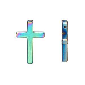 Hemalyke&trade; 1pkg4, electroplated double-sided cross drop 22.5x15mm