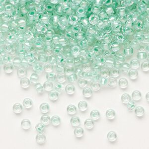 Seed bead, Miyuki, glass, pkg/250g, #8 rocaille, translucent mint pearl-lined glacier blue, (RR-3806).