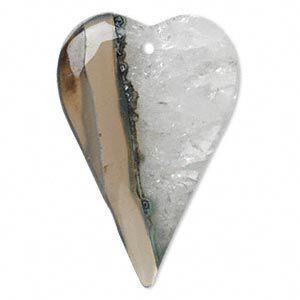 Black agate / quartz 1pkg1, top-drilled heart focal 45x30mm