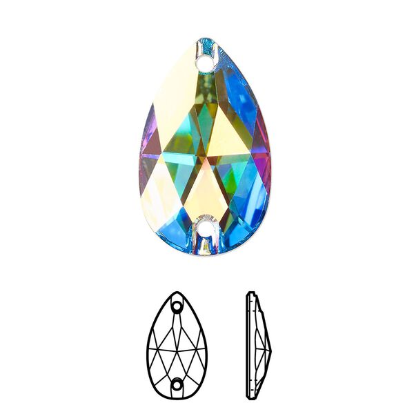 Sew-on 36pk crystal AB foil back, Swarovski&reg; 23x13.8mm pear 3230 image number 0
