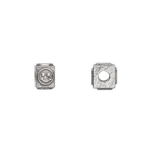 Bead 1pkg4 pewter, 8x6mm rectangle / happy face, antiqued Dione&reg;