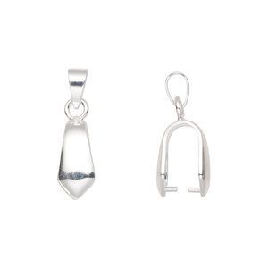 Bail, ice pick, silver-plated brass, 22x6mm with 10mm grip length and soldered bail. Sold per pkg of 4.