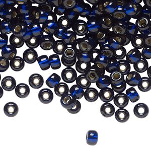 Seed bead, Miyuki 1pkg25g glass, #6 rocaille, Duracoat&reg; transparent silver-lined navy blue / outside dyed (RR-4281)