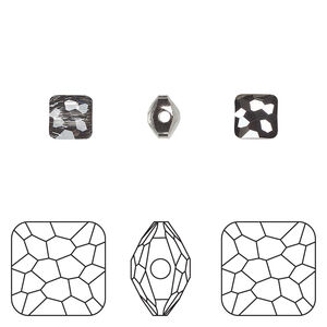 Bead 1pkg4 crystal silver night, Crystal Passions&reg; 6mm puffed square 5035