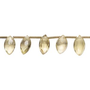 Lemon smoky quartz 1pkg22, hand-cut top-drilled faceted puffed marquise bead 8x5mm-12x6mm