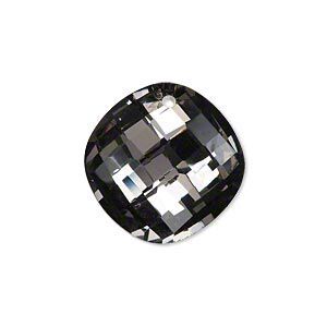 Drop, glass, grey with silver-foil back, 21x21mm double-sided faceted modified round. Sold per pkg of 2.