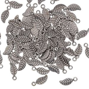 Charm, antique silver-plated brass, 7x3.5mm double-sided leaf. Sold per pkg of 100.