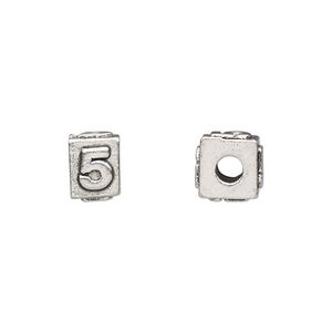 Bead 1pkg4 pewter, 8x6mm rectangle / number 5, antiqued Dione&reg;