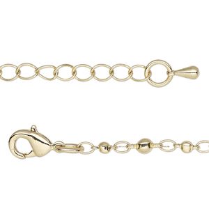 Chain 1pkg1 gold-plated beaded, 3.5mm / lobster claw clasp, brass 18 inch