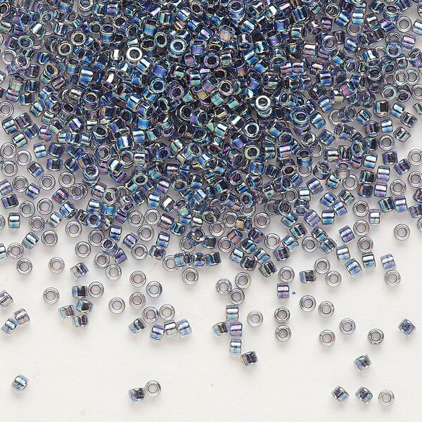 Seed bead, Delica&reg;, glass, pkg/250g, #11 round, translucent noir-lined rainbow crystal clear (DB-0086). image number 0