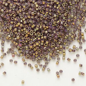 Seed bead, Delica&reg;, glass, pkg/7.5g, #11 round, opaque metallic gold iris Earth batik (DB-1010).