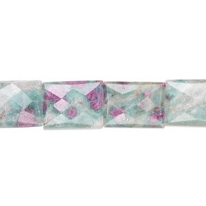 Ruby in fuchsite 1pkg1, hand-cut faceted rectangle bead natural 15.5-16 inch graduated 11x9mm-14x10mm