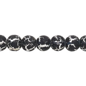 Bead, desert sun, black and silver-finished glass, 8mm round. Sold per pkg of (2) 15-1/2" to 16" strands.
