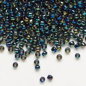 Seed bead, Dyna-Mites&trade;, glass, transparent rainbow multi-iris, #8 round. Sold per 1/2 kilogram pkg.