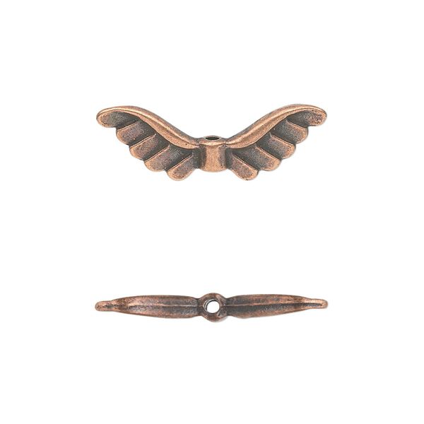 Bead 1pkg20 copper-plated "pewter", 24x8mm angel wing / 2sided, antique image number 0