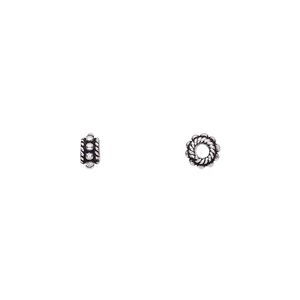 Bead 1pkg15 sterling silver, 6x3mm beaded rondelle, antiqued