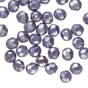 Bead 1pkg60, Czech fire-polished glass, opaque white chalk nebula, 6mm faceted round.
