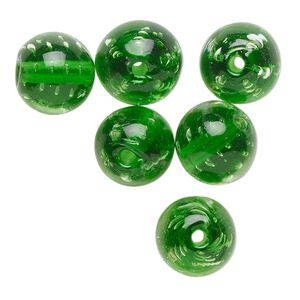 Bead, lampworked glass, translucent green, 12mm round. Sold per pkg of 6.