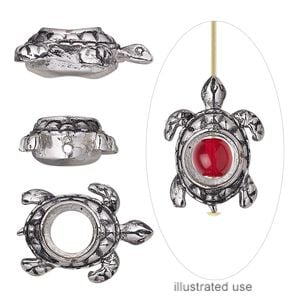 Bead frame 1pkg1 silver-plated, 20x14mm turtle / fits 4-6mm bead, bronze antique