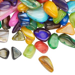 Mother-of-pearl shell 1pkg4oz, chip bead mix mixed colors small to extra-large