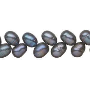 Freshwater pearl 1pkg1, herringbone-drilled rice, 14 inch mystic blue 7x6mm-9x7mm cultured