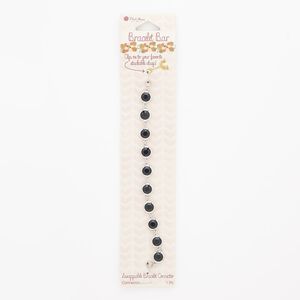 Bracelet component, acrylic / silver-finished "pewter" (zinc-based alloy) / steel, black, 9mm wide faceted flat round, 6 inches. Sold individually.