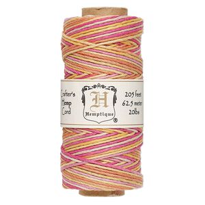 Cord, Hemptique&reg;, polished variegated hemp, taffy, 1mm diameter, 20-pound test. Sold per 205-foot spool.