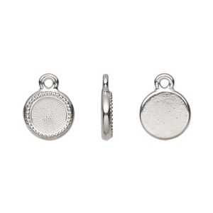 Drop, TierraCast&reg;, Almost Instant Jewelry&reg;, white bronze-plated pewter (tin-based alloy), 10mm round with beaded edge and SS34 round glue-in setting (2088). Sold per pkg of 2.