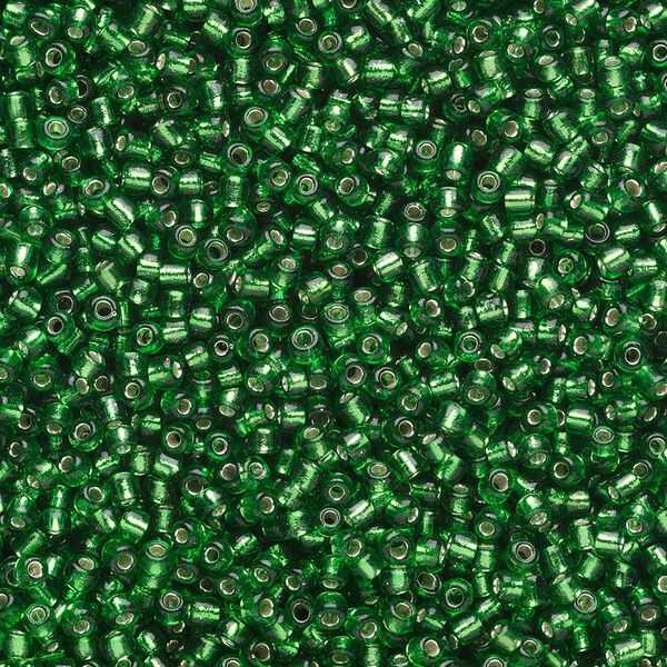 Seed bead, Ming Tree&trade;, glass, pkg/1 pound, #11 round, transparent silver-lined green. image number 0