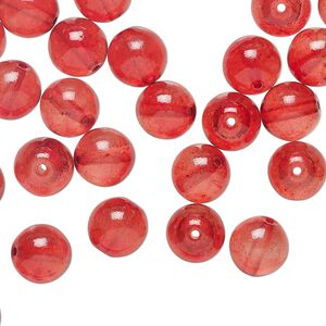 Bead 1pkg50 Czech dipped d&eacute;cor glass druk, red, 8mm round.