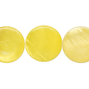 Mother-of-pearl shell 1pkg1, puffed flat round bead 15 inch yellow / neon yellow 17-18mm