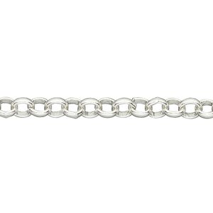 Chain 1pkg1 silver-plated rolo, 5mm, brass 5 foot unfinished