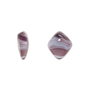 Bead, Czech pressed glass, opaque purple/white, 14x5mm diamond drop. Sold per 15" to 16" strand.