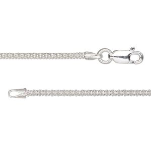 Chain 1pkg1 sterling silver popcorn, 1.8mm / lobster claw clasp, 24 inch
