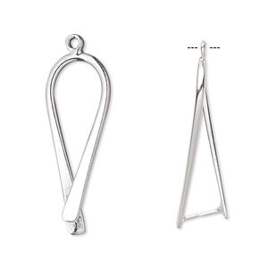Bail, ice-pick, silver-plated brass, 29x11mm teardrop, 25mm grip length. Sold per pkg of 2.