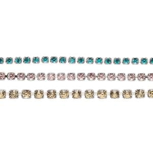Cupchain, Vintage Crystal&trade;, imitation rhodium-plated brass, mixed colors, 2mm-3.3mm round. Sold per 1-meter section.