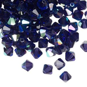 Bead 144pk deep tanzanite AB, Preciosa Czech crystal 6mm bicone