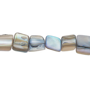 Mother-of-pearl shell 1pkg1, triangle tube bead 15 inch pale sky blue / tan 8x7mm-11x8mm