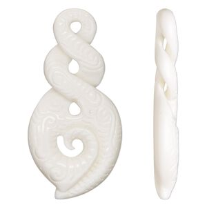 Focal, bone (bleached), white, 49x24mm hand-carved single-sided infinity with fancy design, Mohs hardness 2-1/2. Sold individually.
