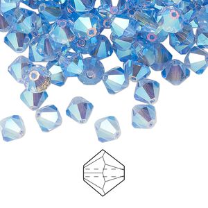 Bead 24pk light sapphire AB 2X, Preciosa Czech crystal 6mm bicone