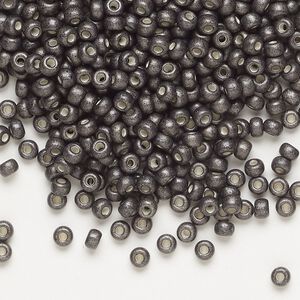 Seed bead, Miyuki, glass, pkg/50g, #8 rocaille, opaque matte galvanized graphite, (RR-2092).