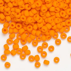 Seed bead, Dyna-Mites&trade;, glass, opaque matte orange, #6 round. Sold per 1/2 kilogram pkg.