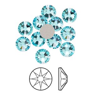 Flat back 12pk light turquoise foil back, Crystal Passions&reg; 7.07-7.27mm rose round SS34 2088