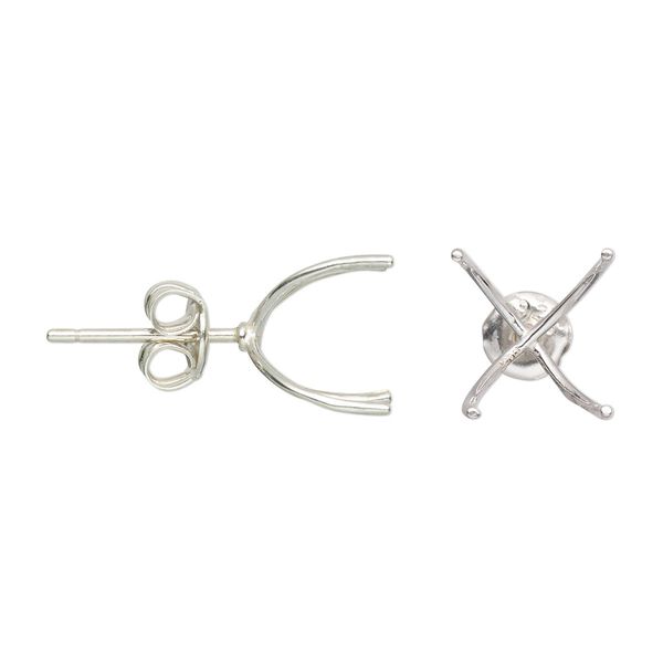 Earstud 1pkg2 Amoracast&reg; sterling silver, 12x12mm / 8-10mm freeform 4-prong huggie setting / earnuts, 1 pair image number 0