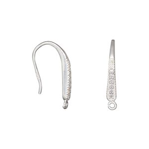 Ear wire fishhook 1pkg2 sterling silver / cubic zirconia, 20mm / teardrop / perpendicular open loop, 19 gauge clear 1 pair