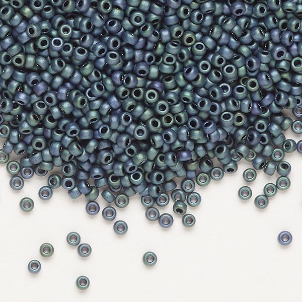 Seed bead, Miyuki, glass, pkg/250g, #11 rocaille, opaque matte metallic iris blue green (RR-2064). image number 0