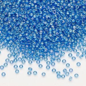 Seed bead, Miyuki, glass, pkg/25g, #11 rocaille, translucent rainbow light blue (RR-261).
