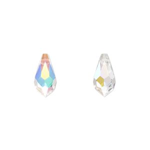 Briolette 8pk crystal AB, Preciosa Czech crystal 13x6.5mm pendant drop