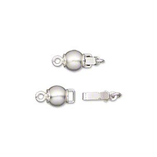 Clasp tab 1pkg2 satin silver-plated, 6mm round / safety latch, brass 1-strand image number 0