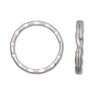 Key ring 1pkg10 nickel-finished, 25mm hammered round, 21mm inside diameter / steel
